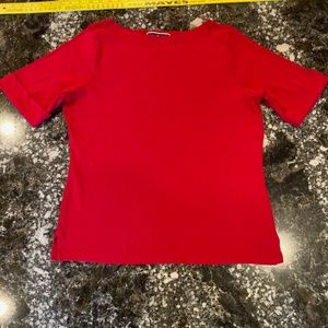 Karen Scott - L - Red Boat Neck Shirt - Cuffed Sleeves - Great for Vacay!